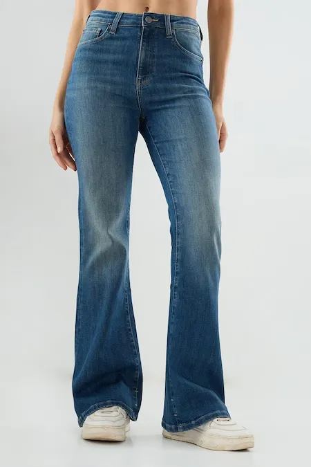 Navy Solid Flared Jeans